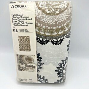 IKEA Lyckoax Duvet Cover Pillowcases Full Queen Taupe Black White